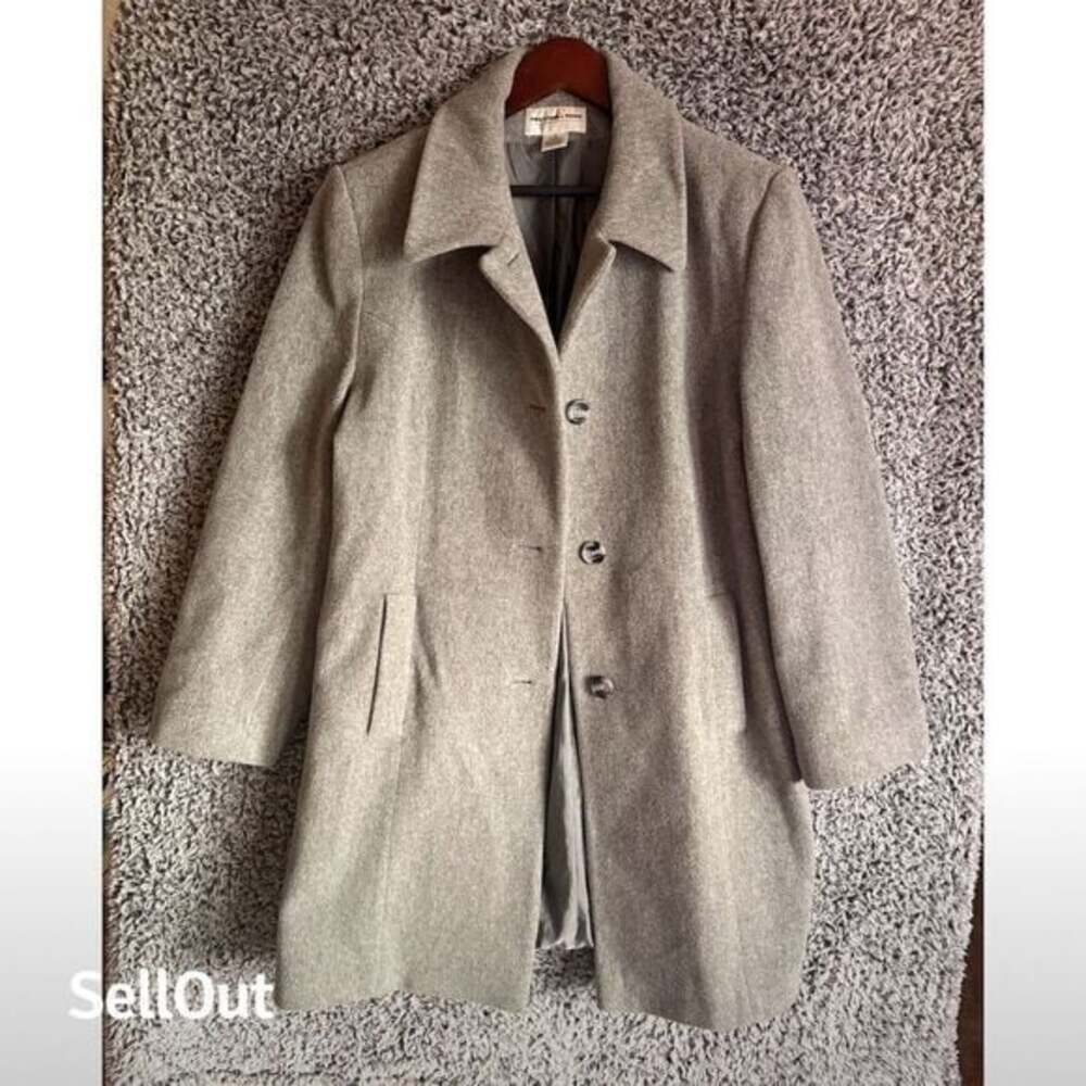 Women's Gray Wool Overcoat Size 14 Button Front